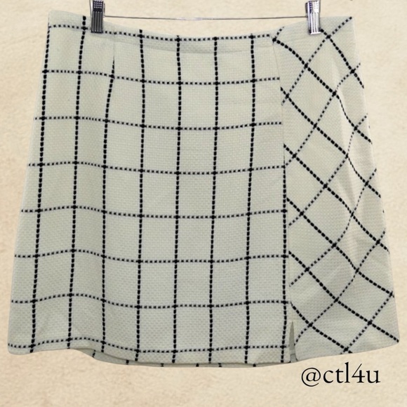 Cato Plus 16W White Ivory Black Windowpane Tweed Mini Skirt Lined Preppy Chic - Picture 1 of 7
